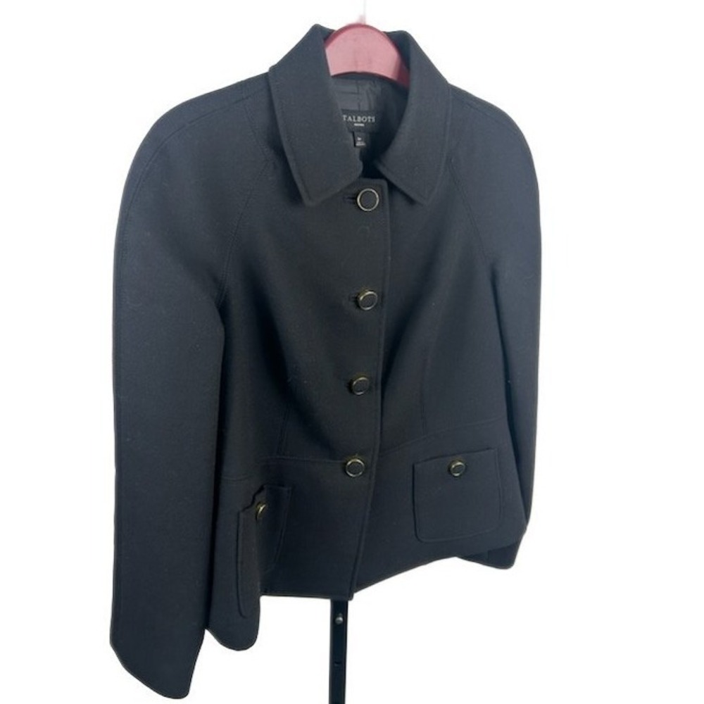 Talbots Black Wool Blend Button Front Jacket Career Business Size 8P Petite